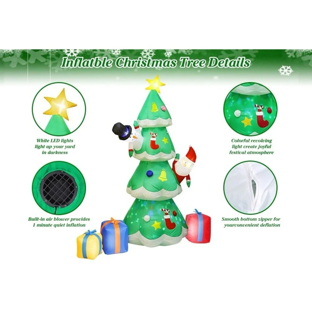 7FT Inflatable Christmas Tree LED Lights Blow up Outdoor Yard Party Decoration